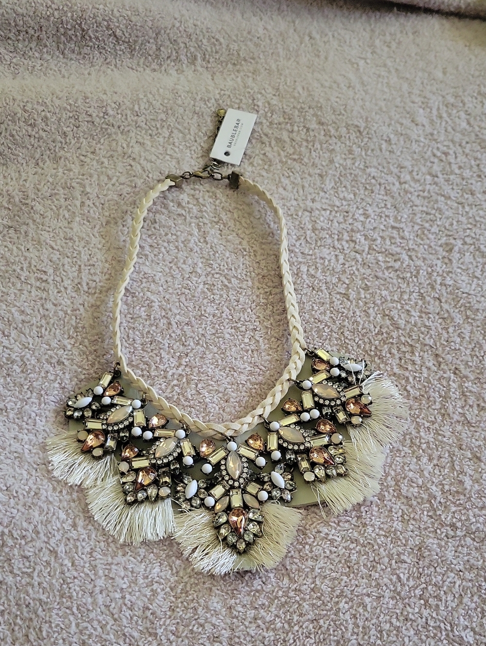 BaubleBar Cream Tassel & Crystal Bib Necklace